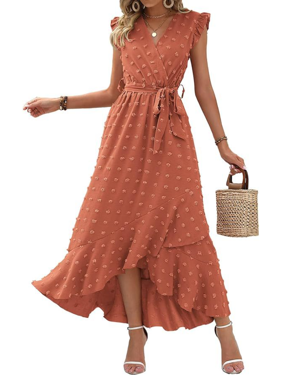 Swiss Dot Boho Flowy Ruffle Dress