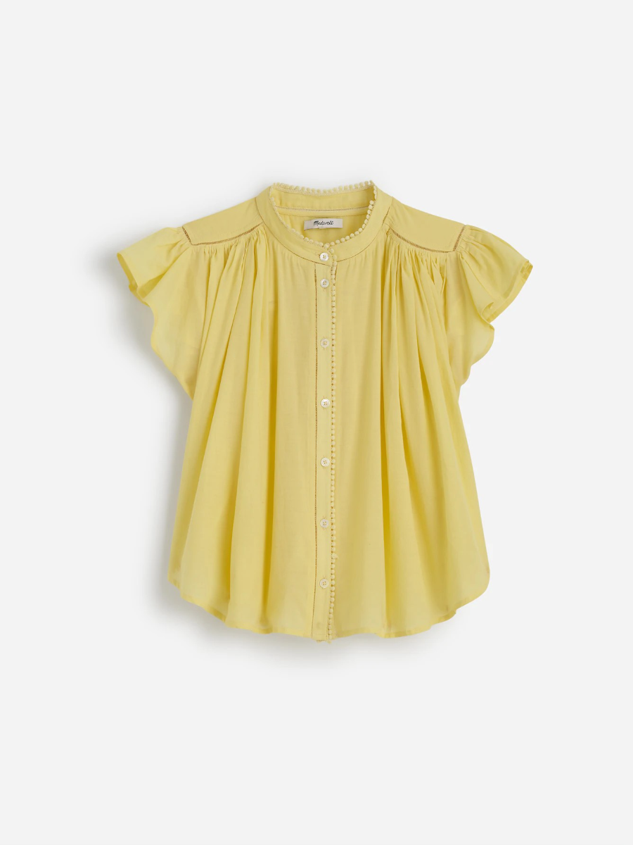 Shirred Lace-Trim Top