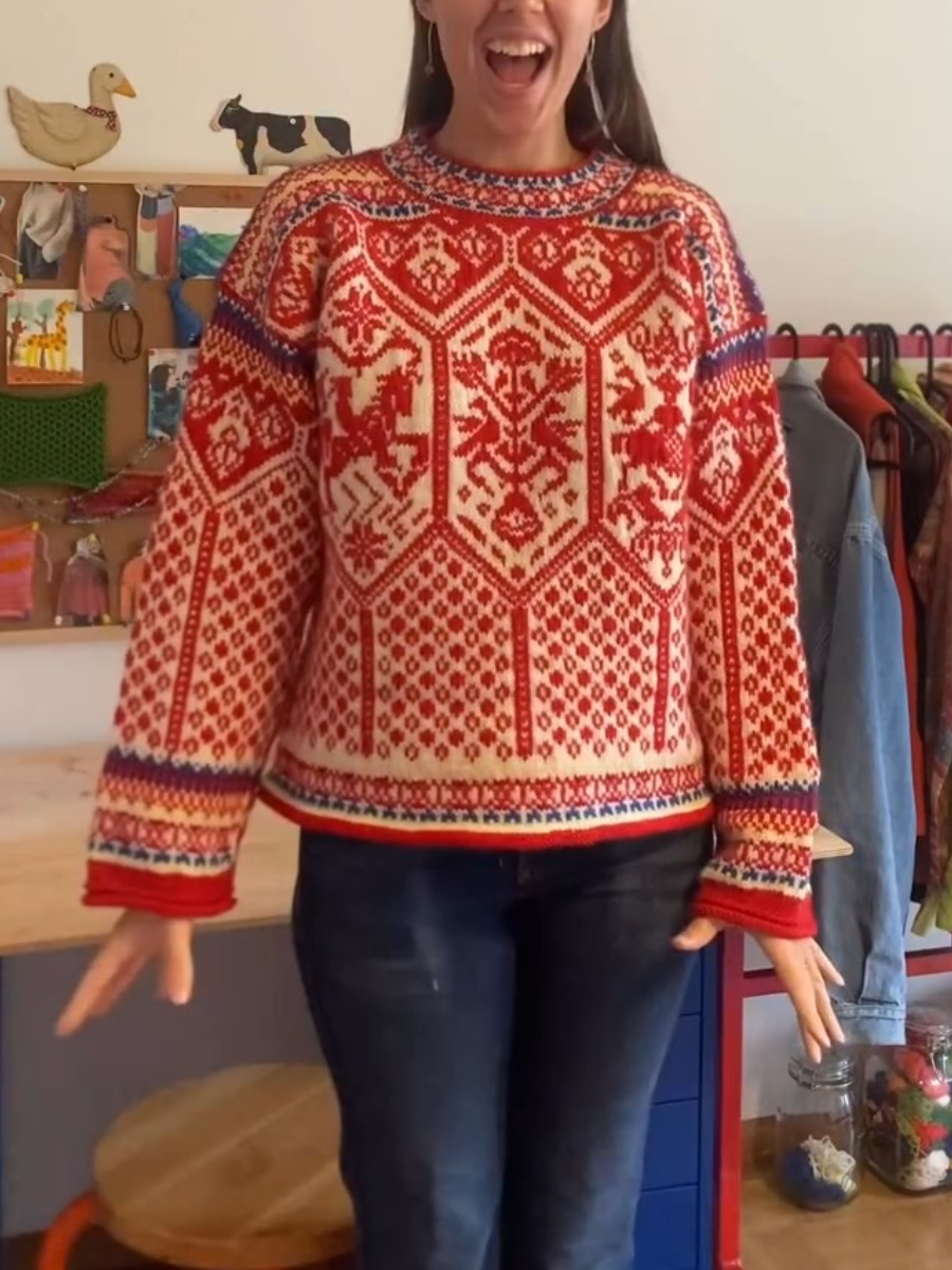 Fair Isle Knit Sweater With Intricate Folk Patterns