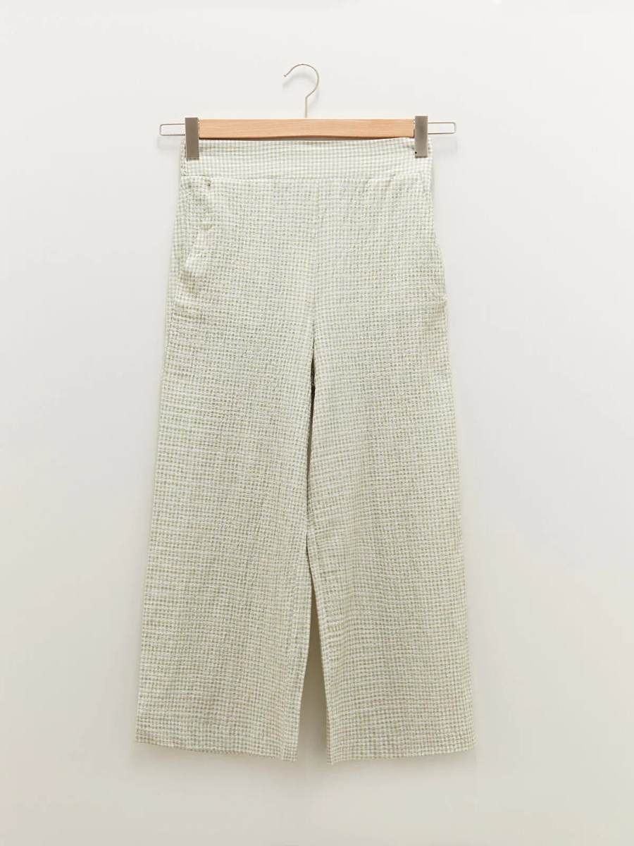 Elastic Waist High Waist Loose Fit Plaid Pants