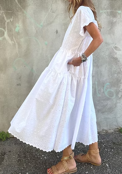 Casual Loose Eyelet Cotton Dress