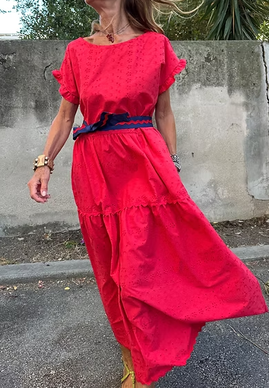 Casual Loose Eyelet Cotton Dress