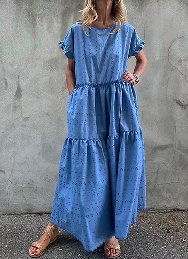 Casual Loose Eyelet Cotton Dress