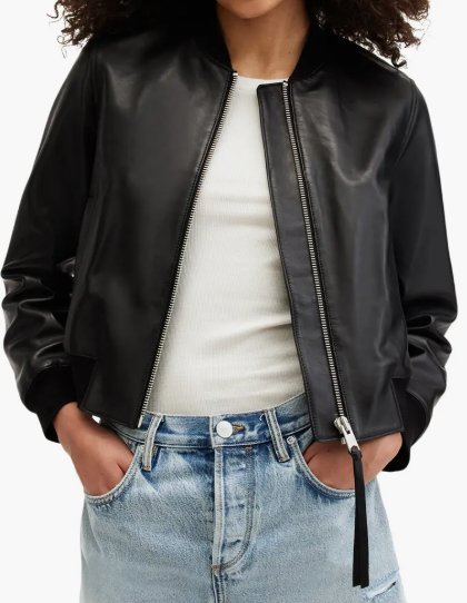 Chic Short Bomber Leather Jacket