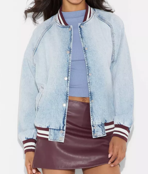 Fall Casual Baseball Denim Jacket