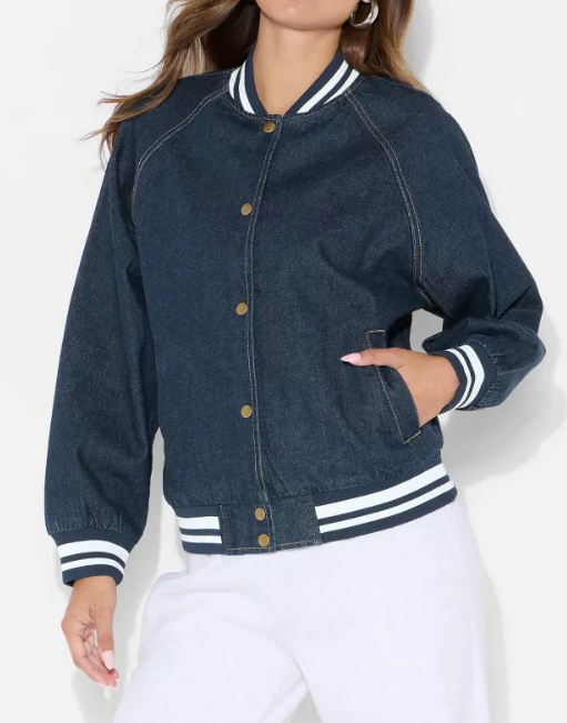 Fall Casual Baseball Denim Jacket