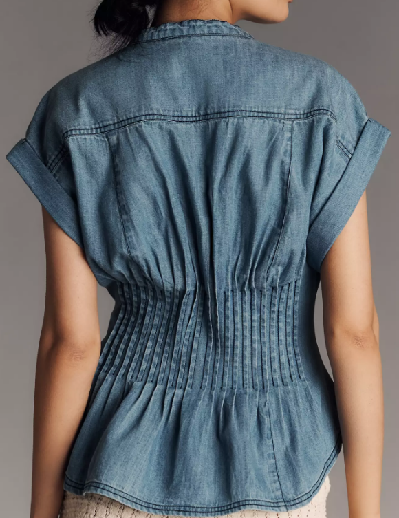 Pleated Corset Denim Blouse