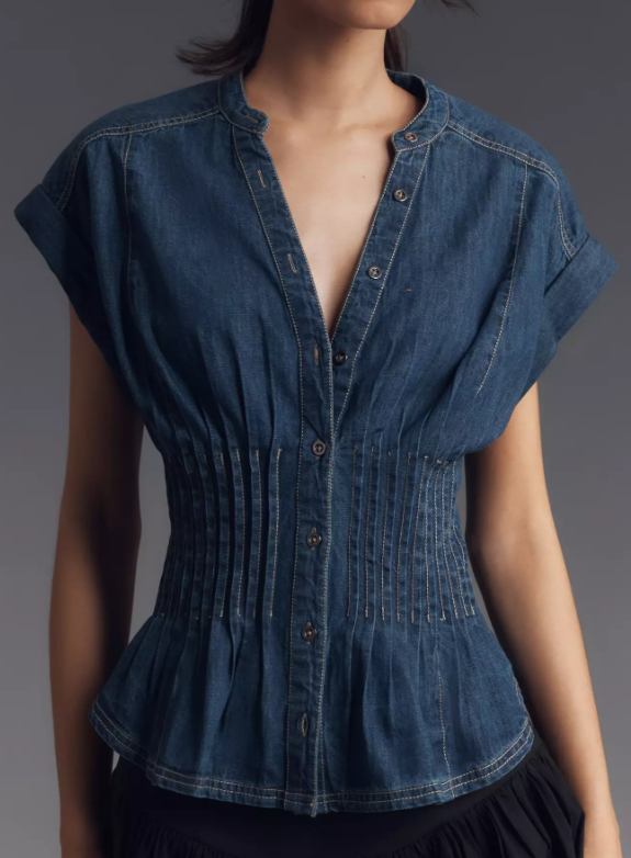 Pleated Corset Denim Blouse