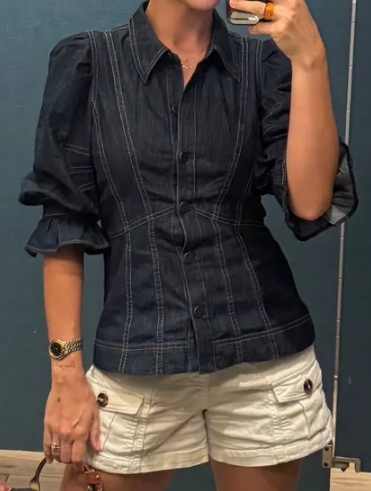 Puff Sleeve Denim Blouse