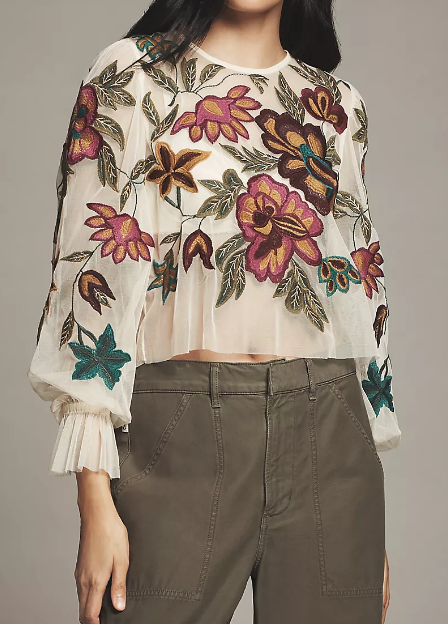 Floral Embroidered Mesh Top