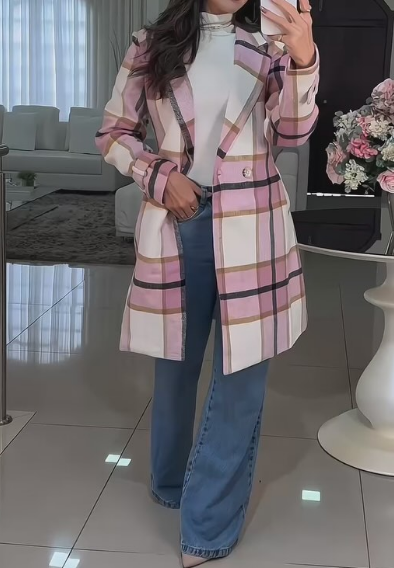 Chic Plaid Medium Length Coat
