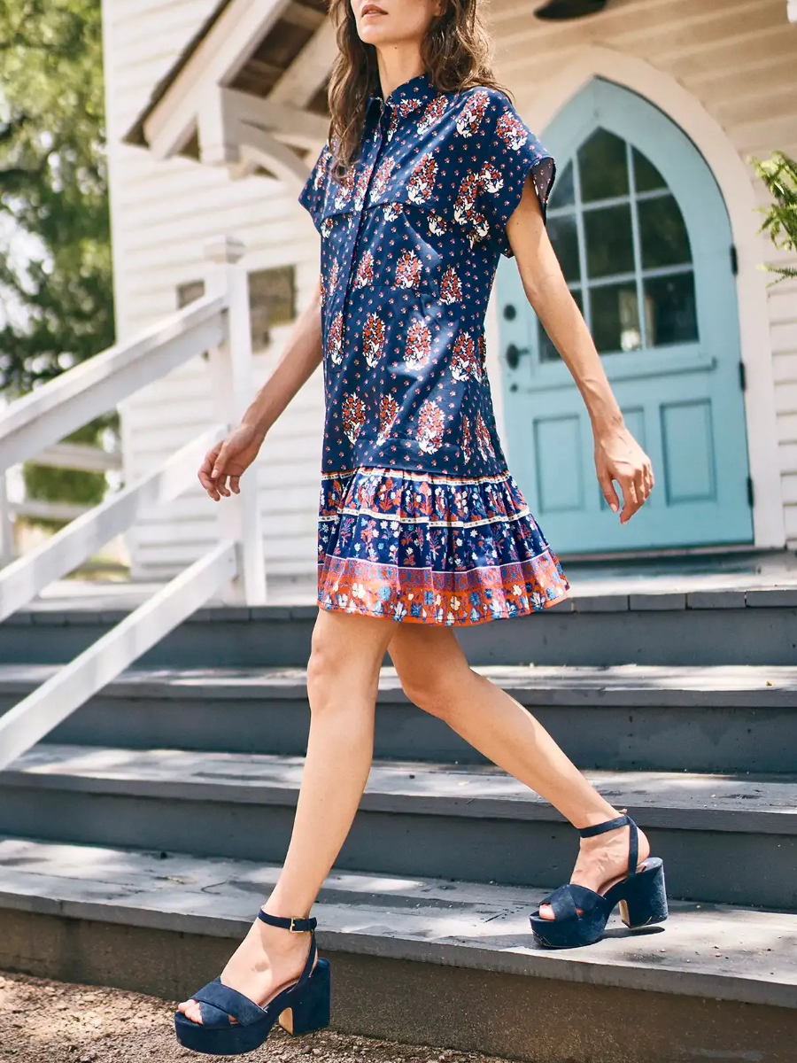 Boho Patchwork Print Short Sleeve Dress