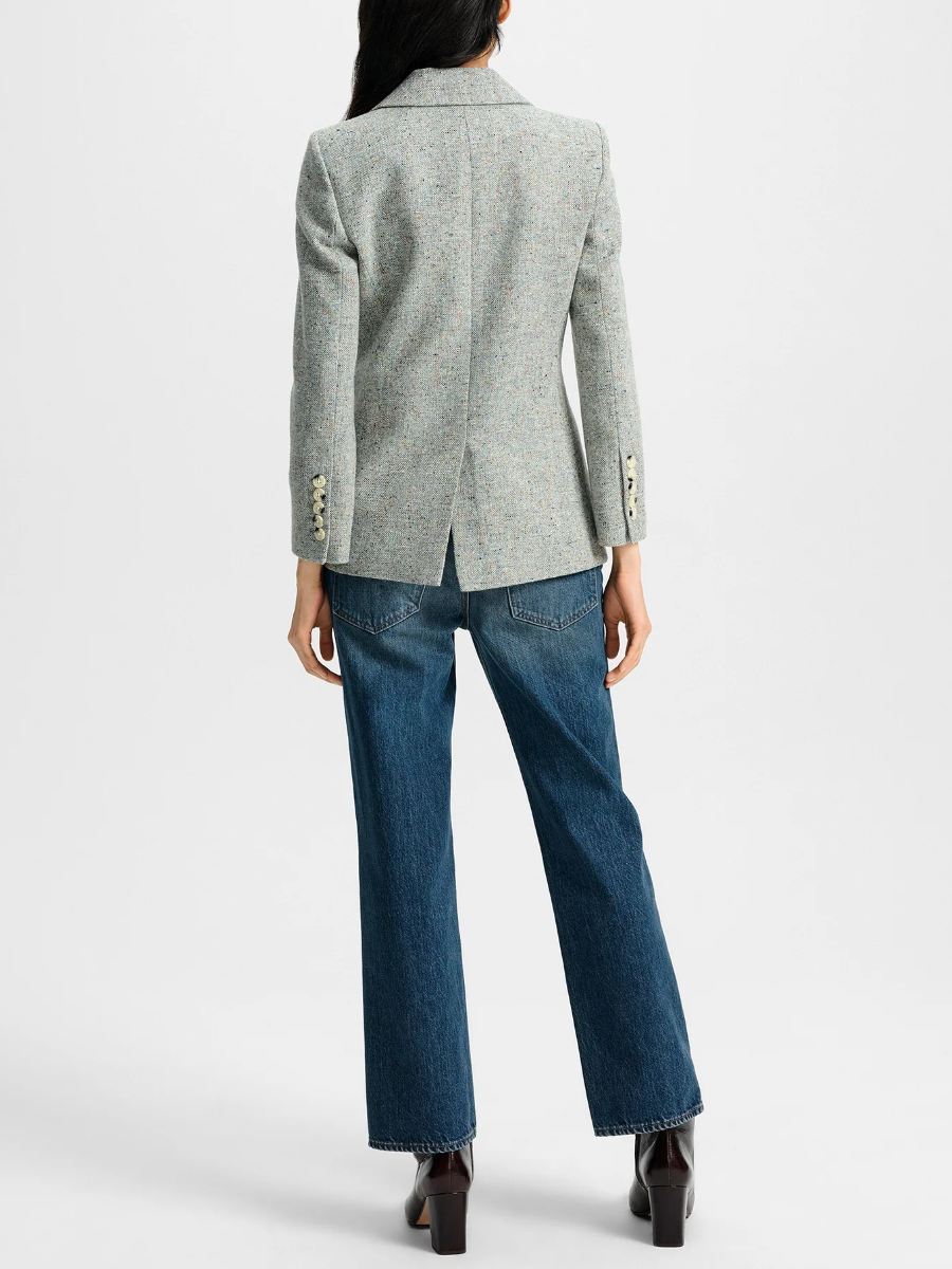 Blue Wool-Blend Single-Breasted Blazer