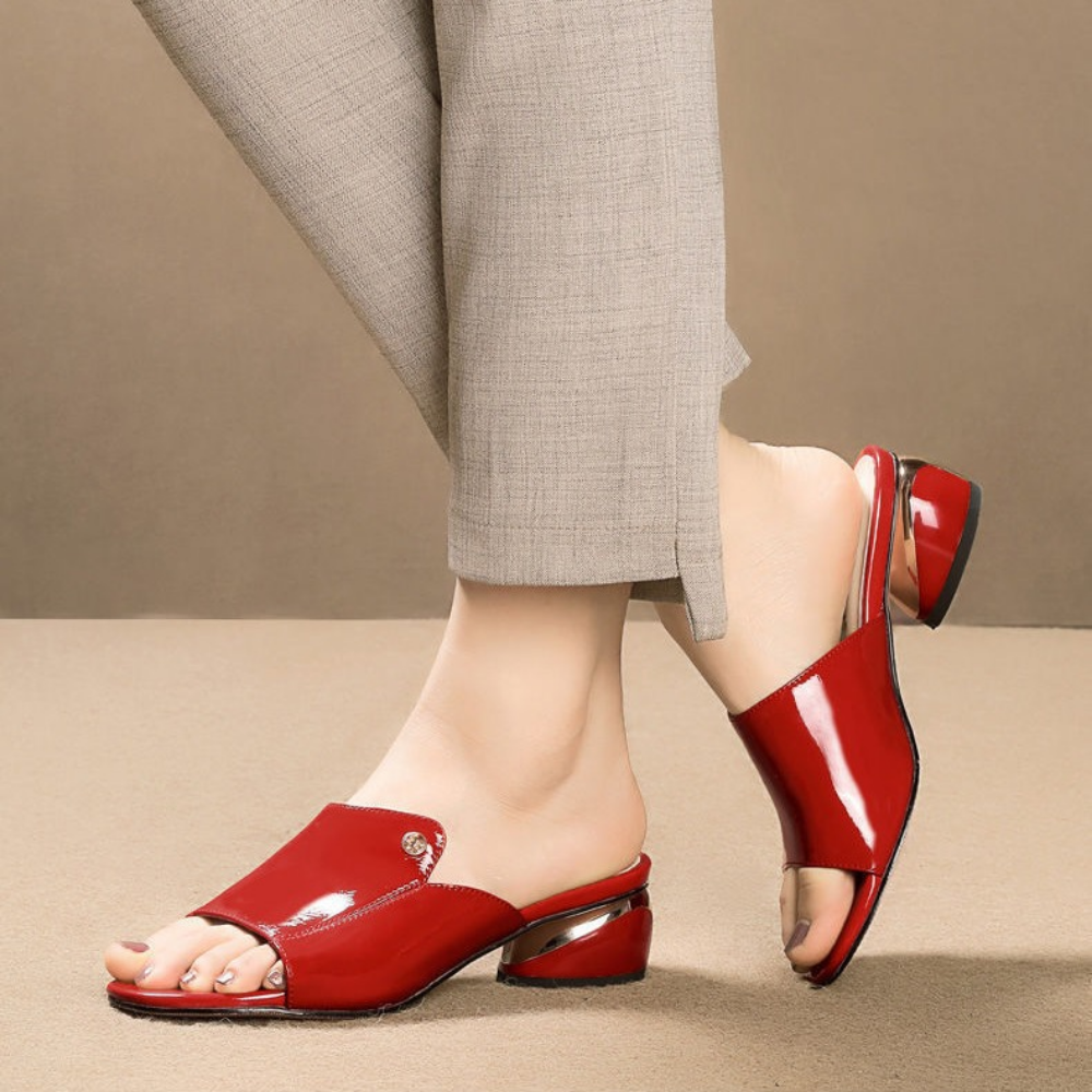 Leather Low Heel Sandals