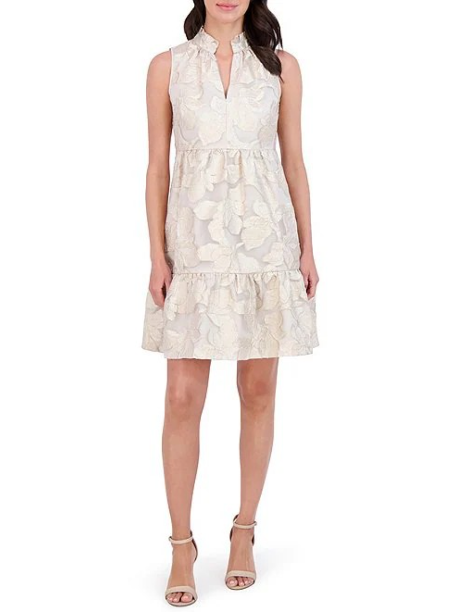 Elegant Sleeveless Floral Jacquard Dress