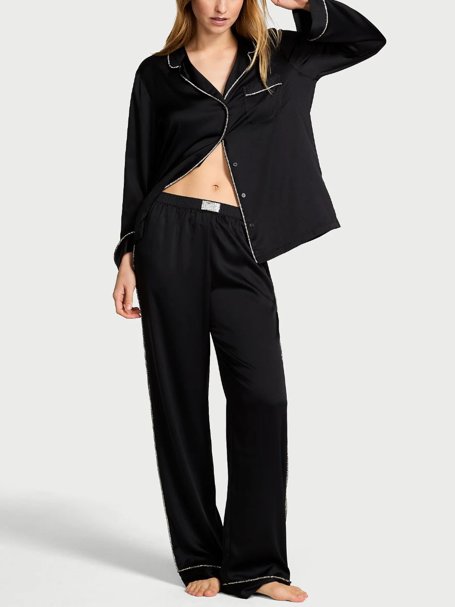 Satin Pajama Set With Sparkle Trim