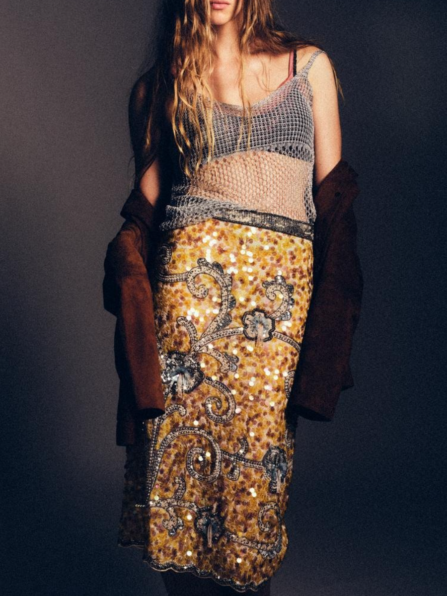 LIMITED EDITION EMBROIDERED BEADED SKIRT