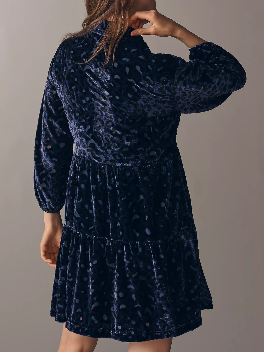 Velvet Tiered Mini Shirt Dress