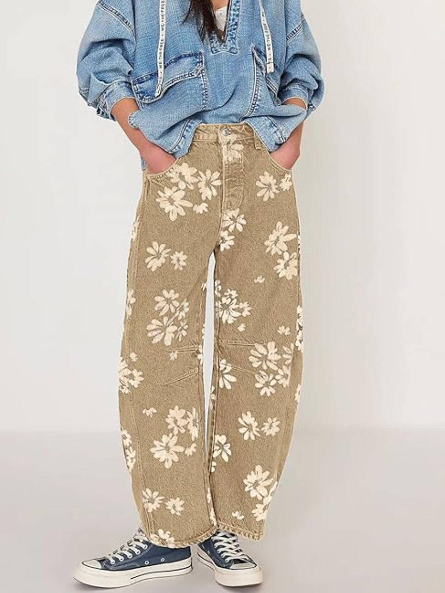 Floral Printed Baggy Wide Leg Jeans