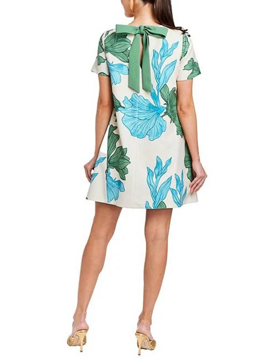 Convertible Floral Print Round Neck Short Sleeve A-Line Dress