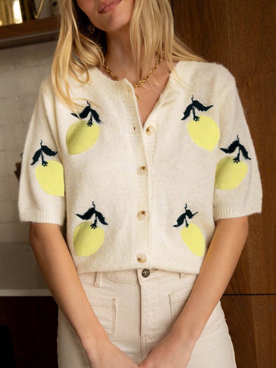 Embroidered Lemon Cardigan