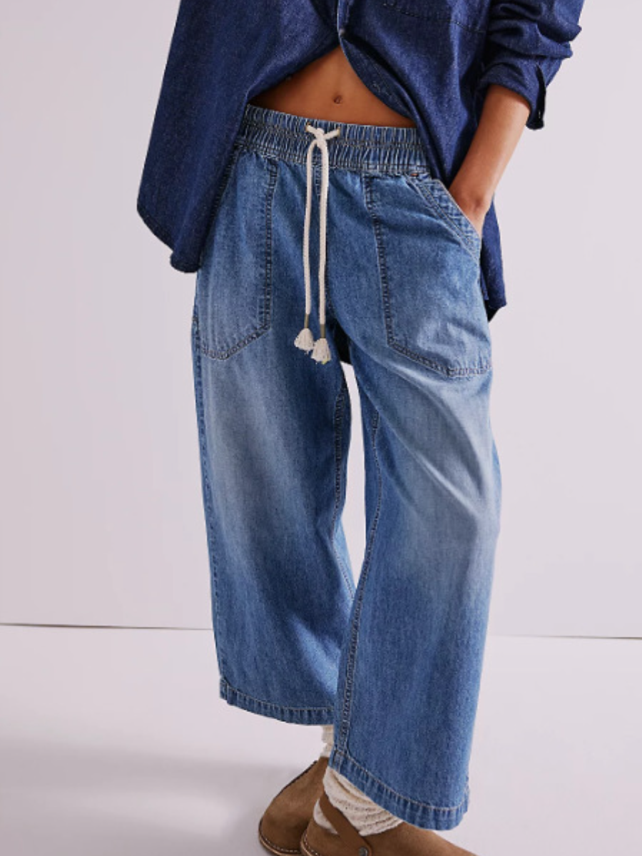 Casual Loose Wide Leg Drawstring Jeans