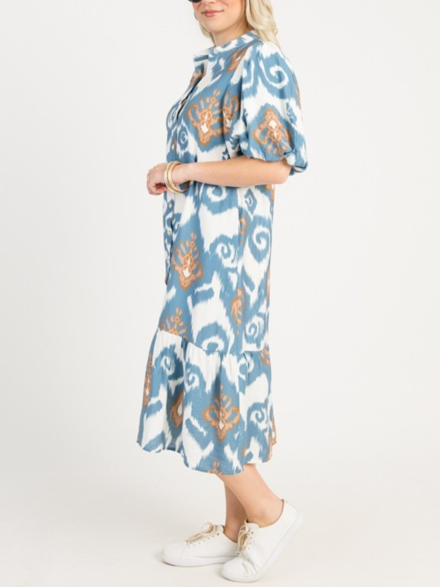 Belt Button Midi Dress