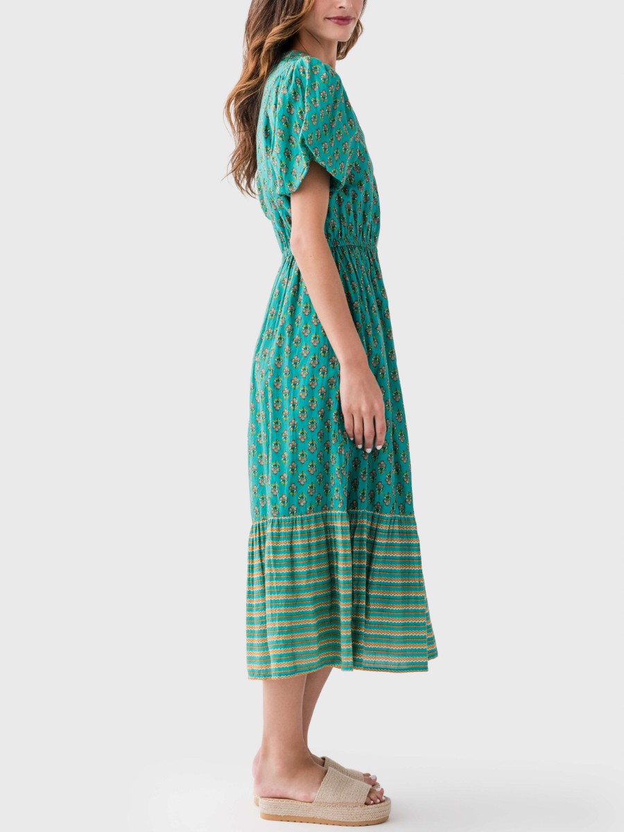 Sweet Green Print Puff Sleeve Dress