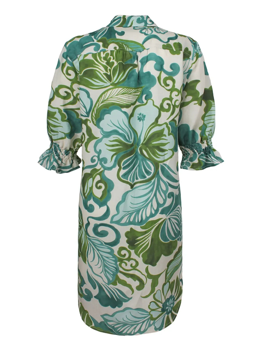 Botanical Print Button Down Shirt Dress