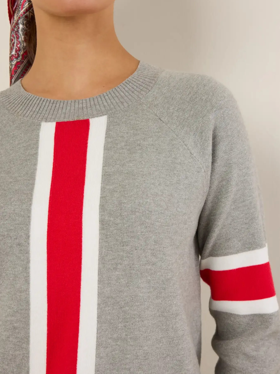 Dylan Striped Knit Sweater – Red & Grey Edition
