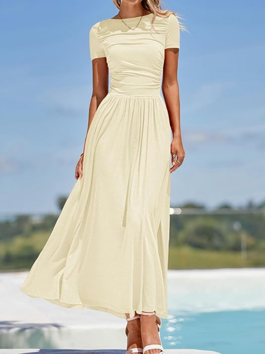 Patchwork A Line Pleated Swing Maxi Dress