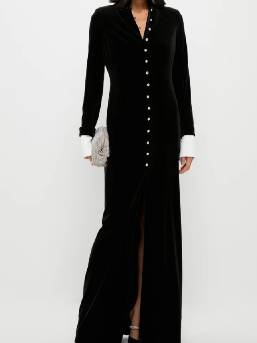 Black Velvet Contrast Cuff Dress