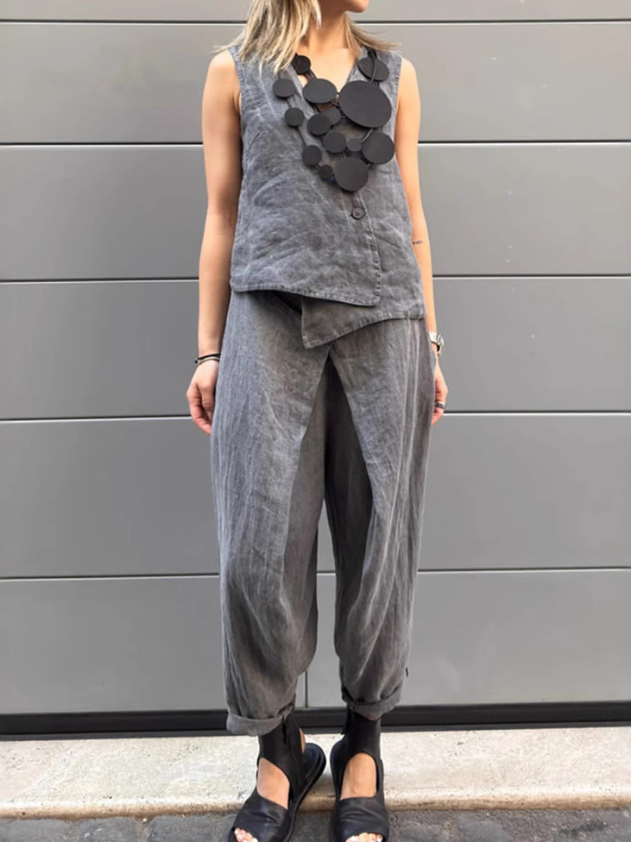 Stylish Linen Vest 2pc Set