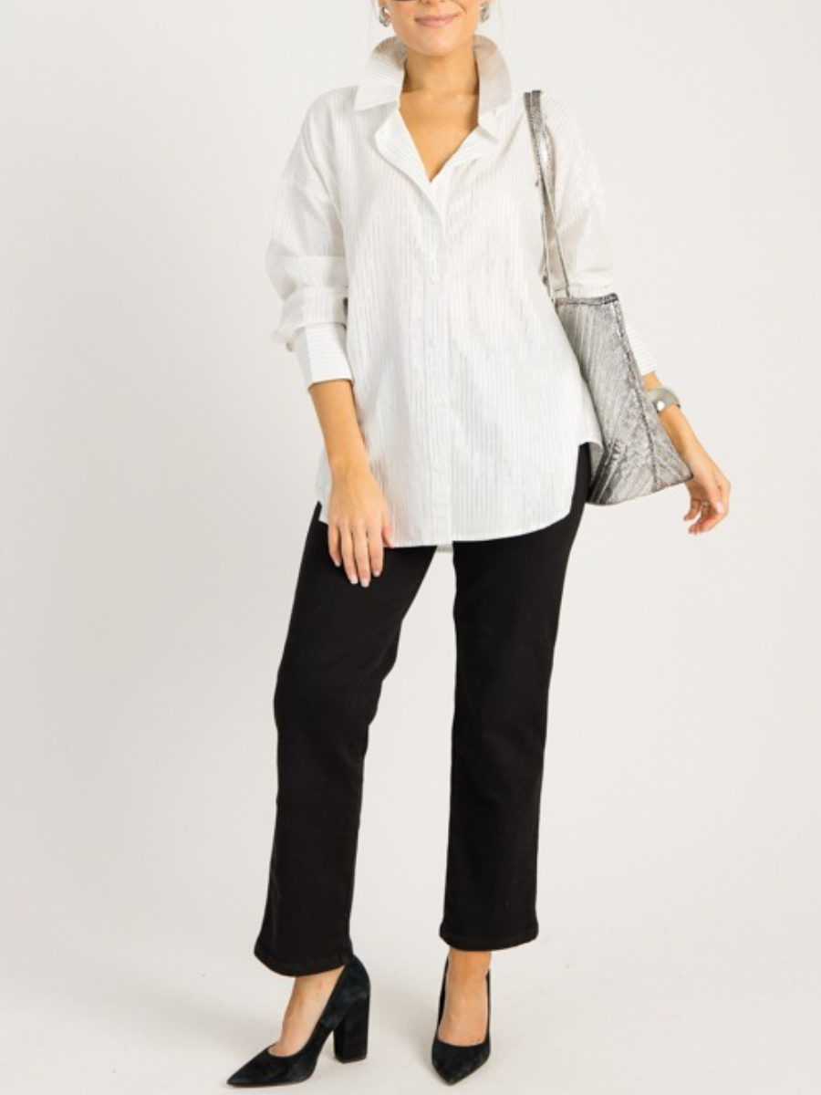 Metallic Striped Button Down