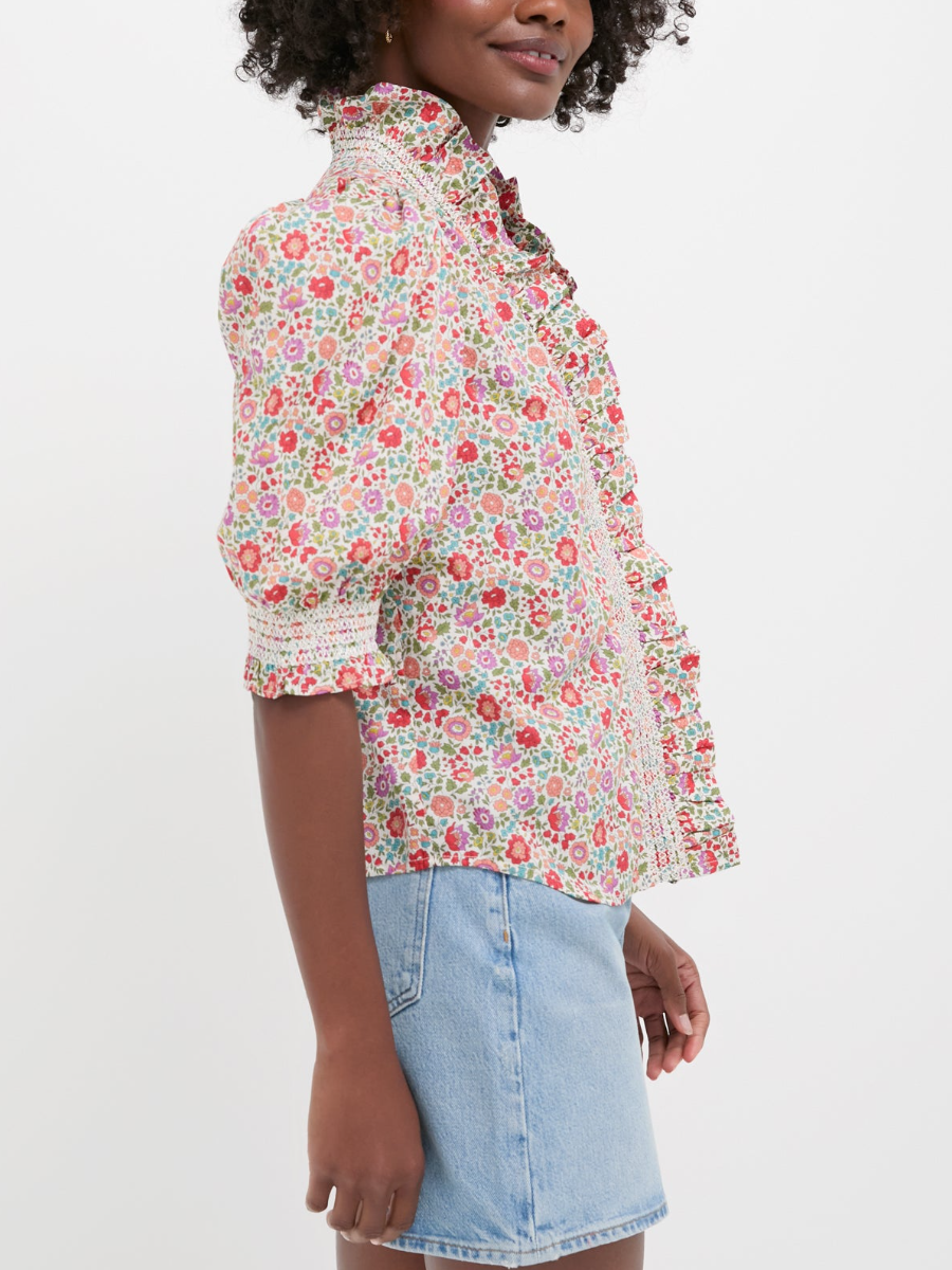 Ruffled Collar Short Sleeve Blouse