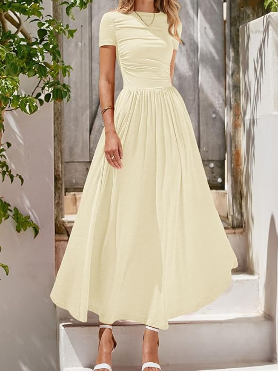 Patchwork A Line Pleated Swing Maxi Dress