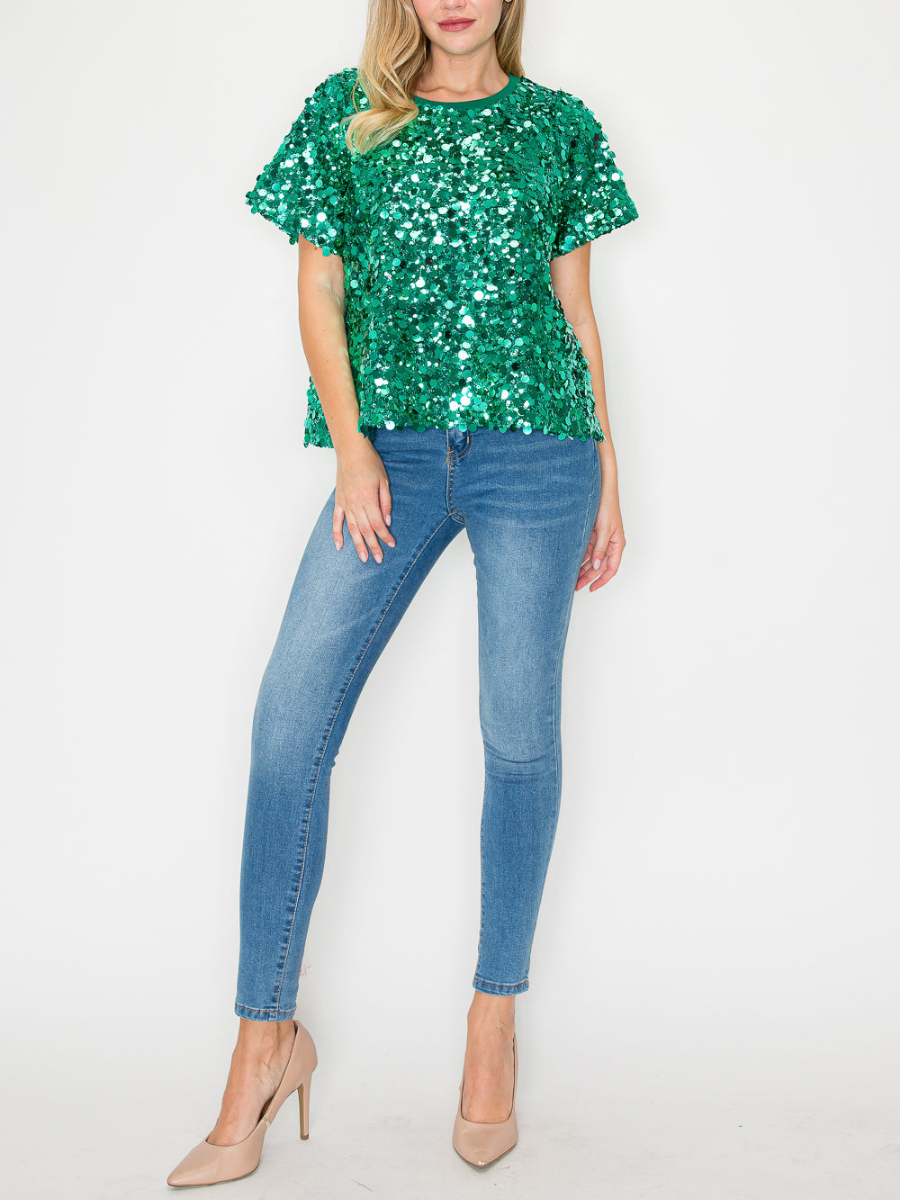 Vibrant Textured Sequin Top