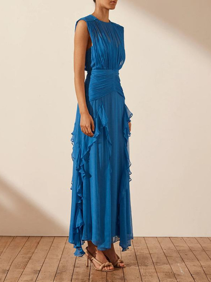 Chiffon Round Neck Sleeveless Dress
