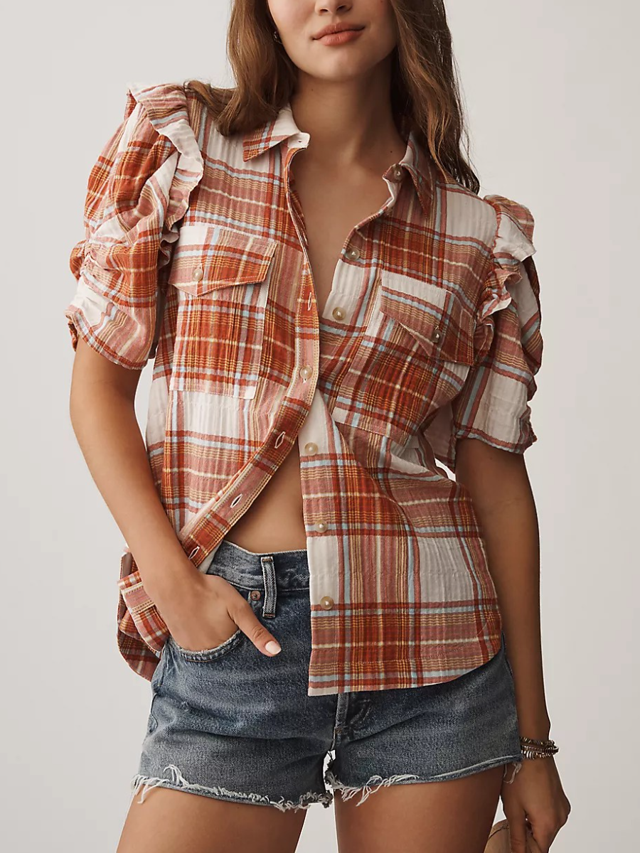 Vintage Inspired Plaid Puff Sleeve Blouse
