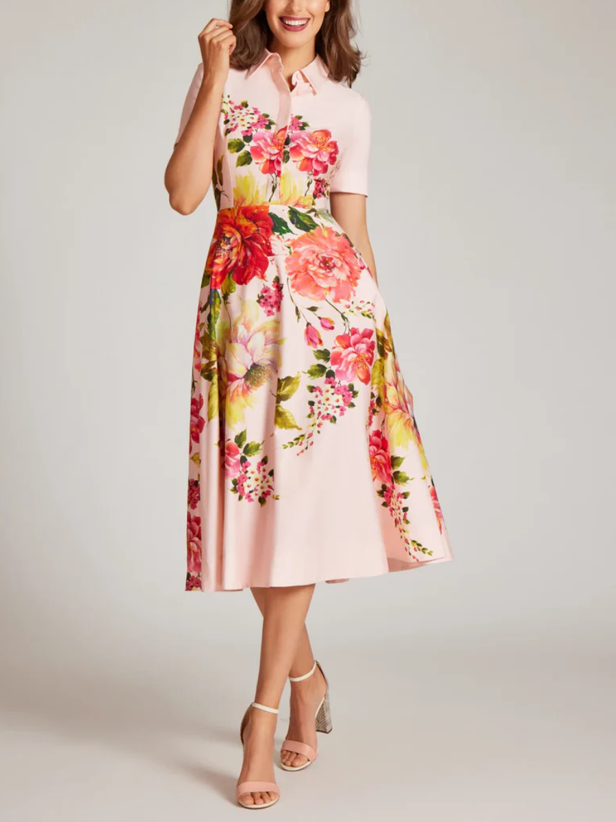 FLORAL BORDER PRINT SHIRT DRESS