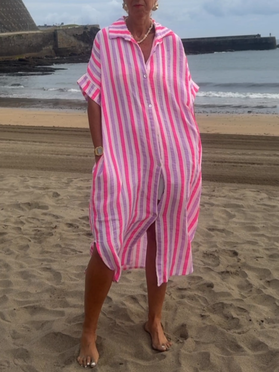 Classic Breezy Striped Shirt Dress