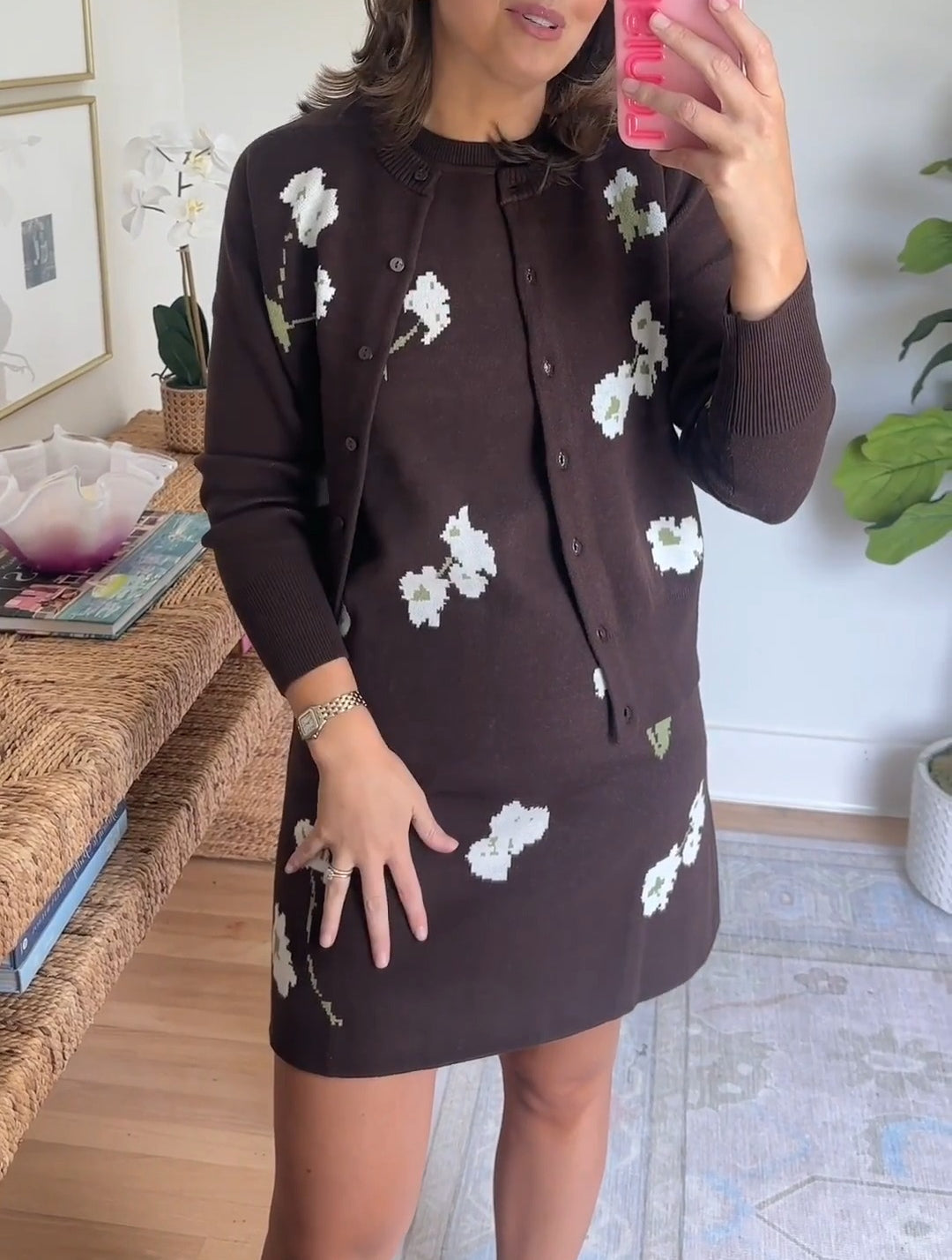 Chic Knit Floral Sweater Dress Set