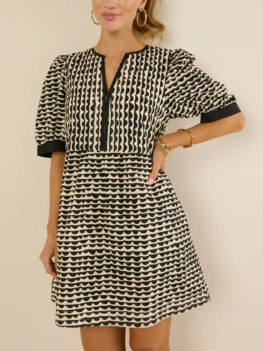 Chic Geometric Print Puff Sleeve Dress