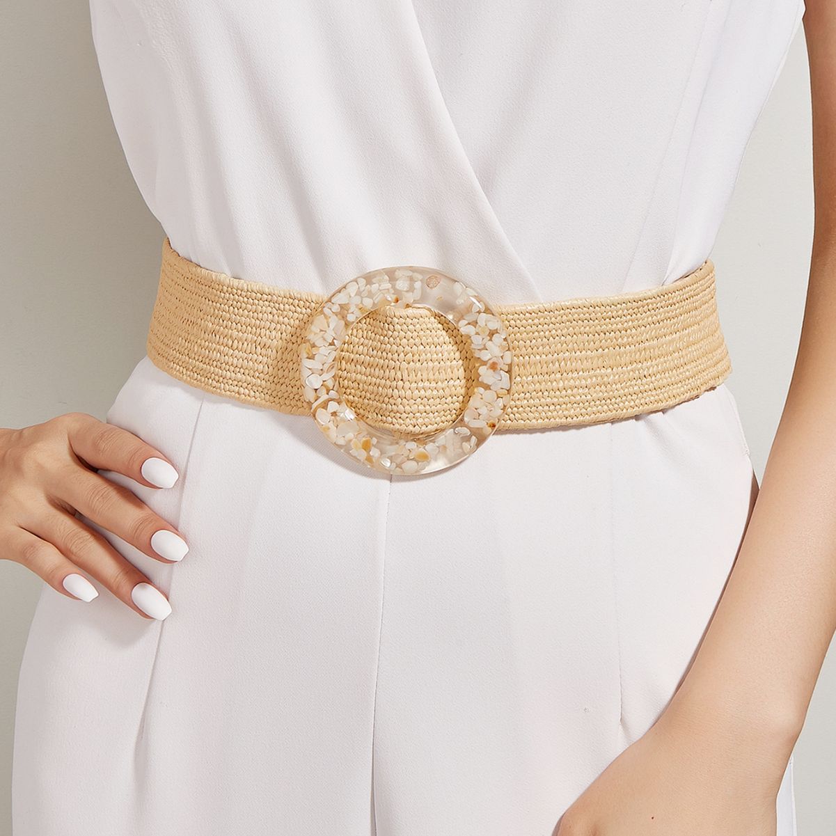 Resin Round Buckle Braided Belt