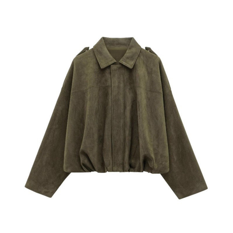 Suede Puffed Bomber Jacket