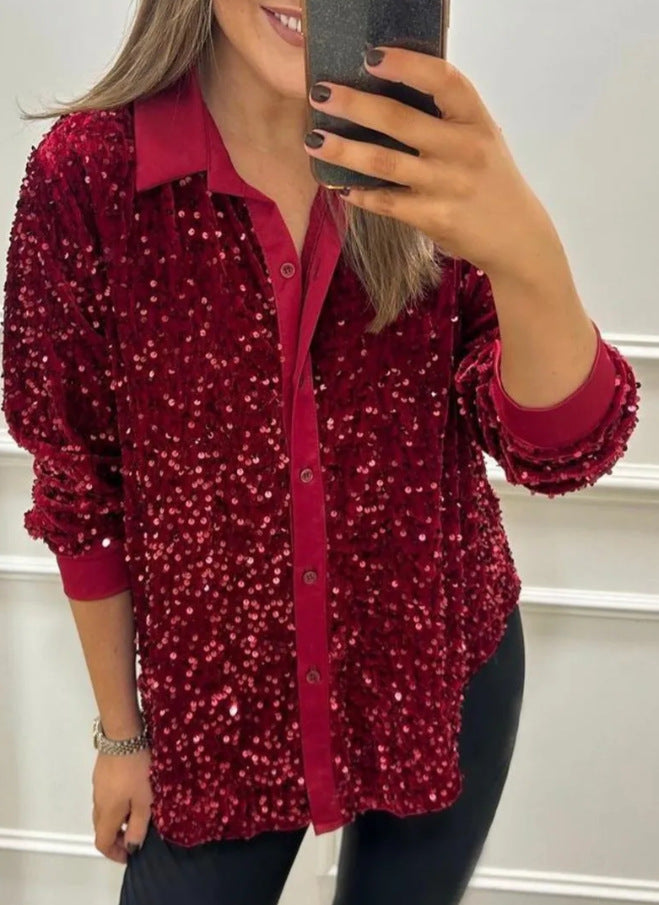 Sequin Long Sleeve Shirt
