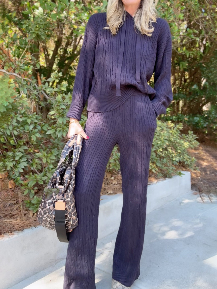 Cable Knit Hoodie Sweater & Pants
