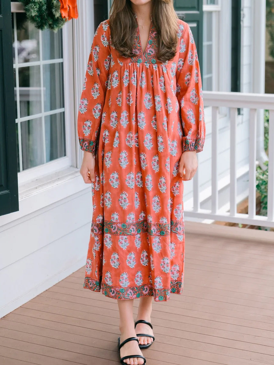 Floral Print Long Sleeve Loose Dress