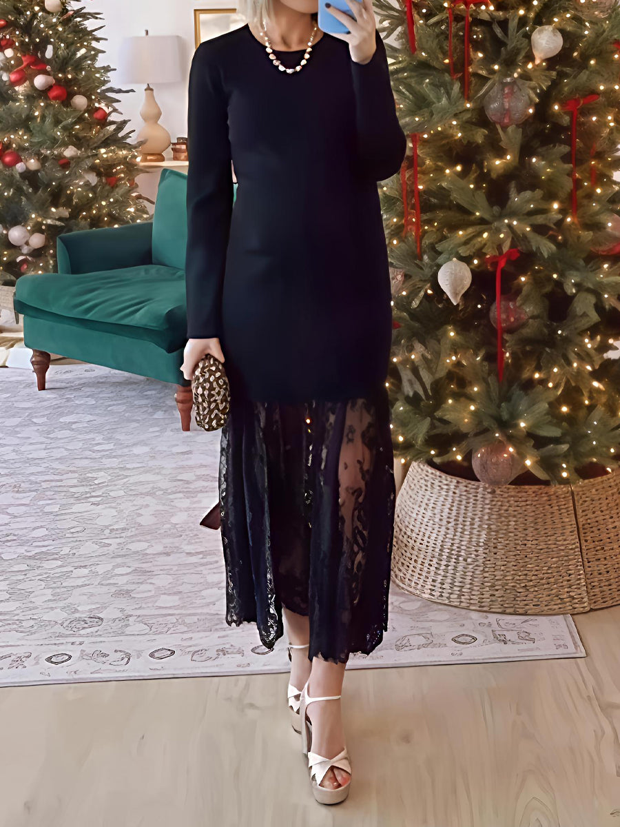 Lace Patchwork Dropped Waist Knitted Dress