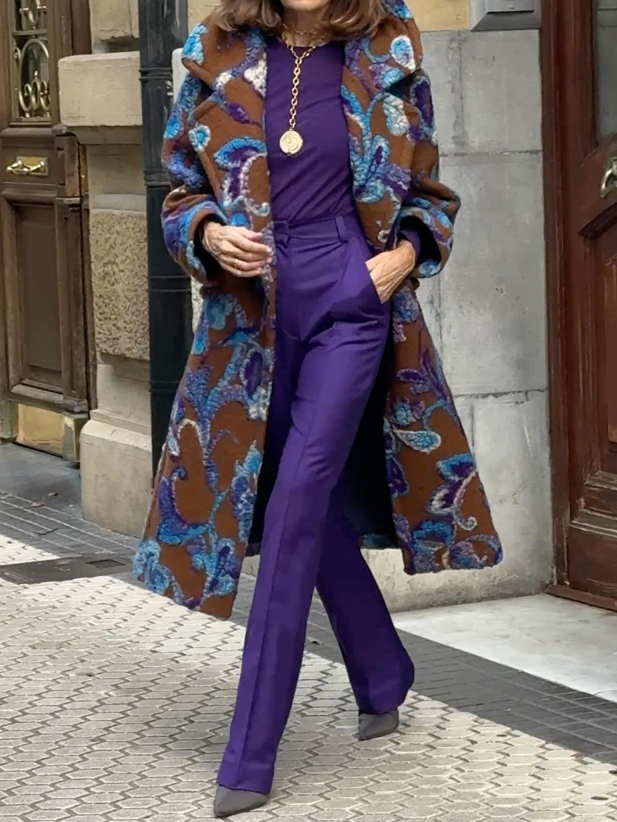 Wide Lape Printed Long Coat